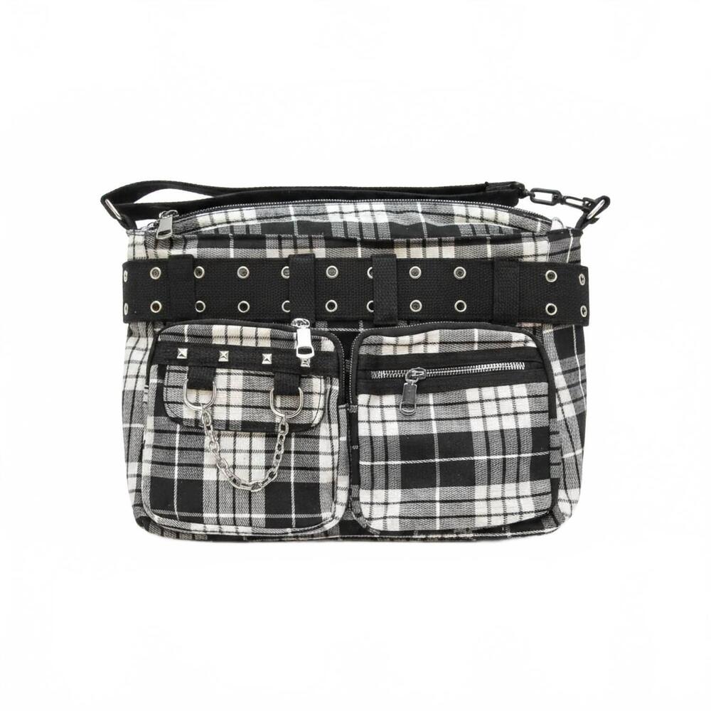NEW ORCHID BLOOM women's plaid gothic bag in black white